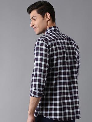 navy blue checkered casual shirt - 17578138 - Standard Image - 3