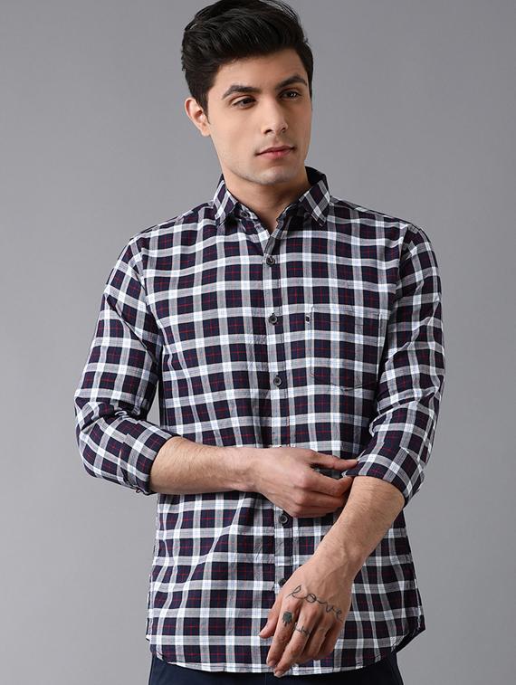 navy blue checkered casual shirt - 17578138 - Zoom Image - 1