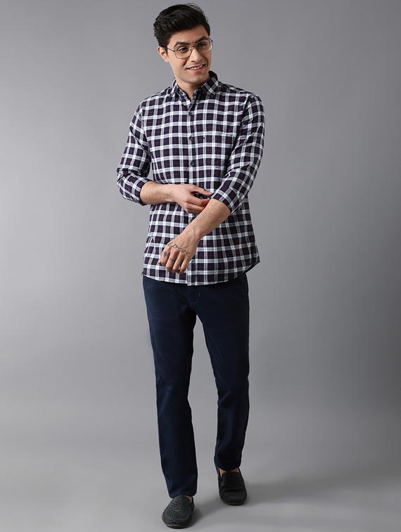 navy blue checkered casual shirt - 17578138 - Zoom Image - 4