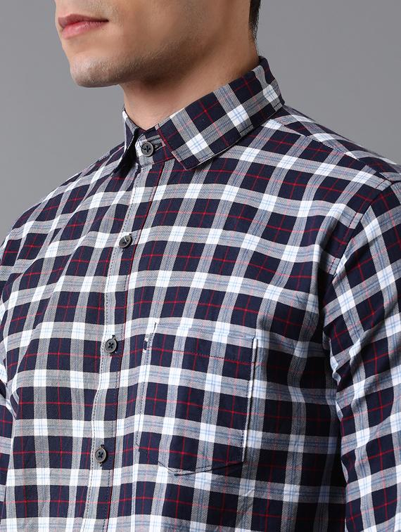navy blue checkered casual shirt - 17578138 - Zoom Image - 5