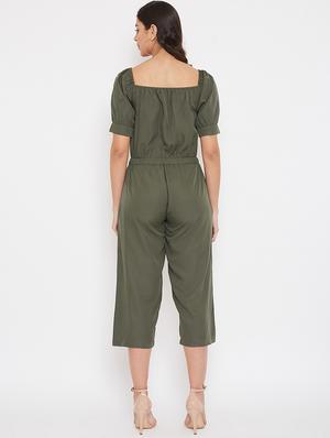 olive solid 3/4 jumpsuit - 17578751 - Standard Image - 3