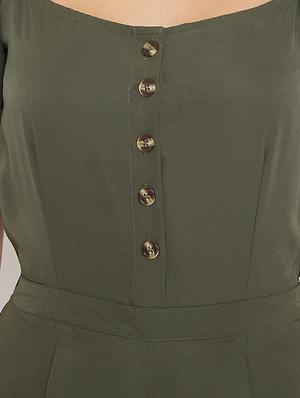 olive solid 3/4 jumpsuit - 17578751 - Standard Image - 4