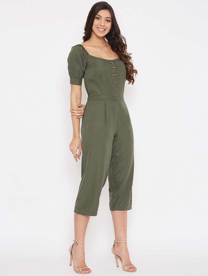 olive solid 3/4 jumpsuit - 17578751 - Zoom Image - 2