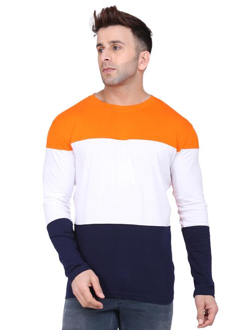 orange color block cut & sew t-shirt - 17579331 - Standard Image - 1