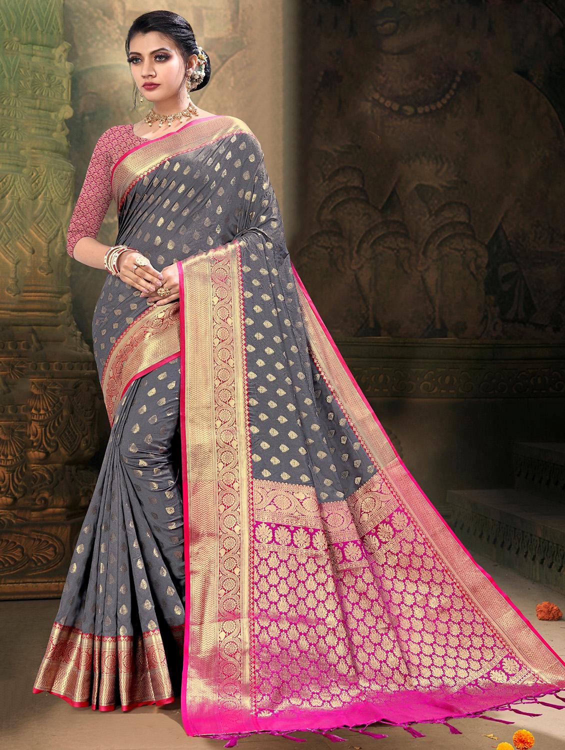 jacquard work bordered saree with blouse - 17579686 - Zoom Image - 1