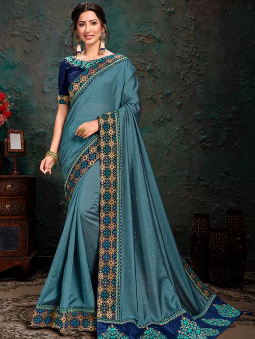 solid bordered saree with blouse - 17579691 - Standard Image - 1