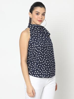 tie up neck polka dot top - 17579967 - Standard Image - 2