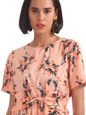 tie front floral a-line dress - 17580394 - Standard Image - 5
