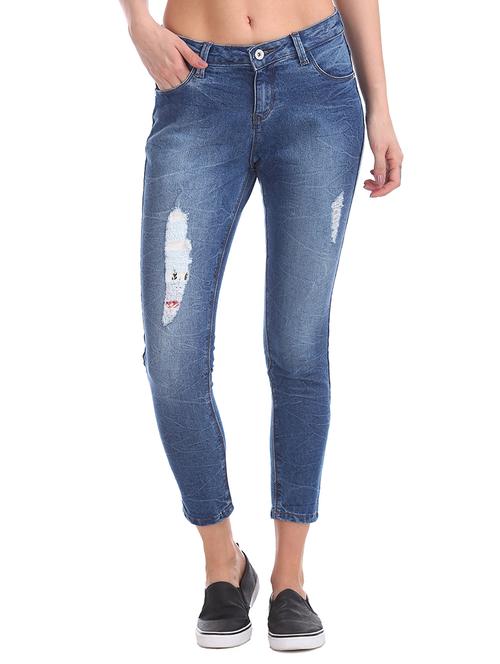 mid rise distressed jeans - 17580396 - Standard Image - 1