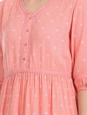 lace detail printed flared dress - 17580526 - Standard Image - 5