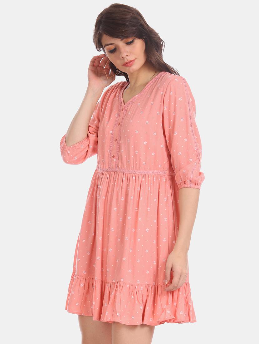 lace detail printed flared dress - 17580526 - Zoom Image - 1
