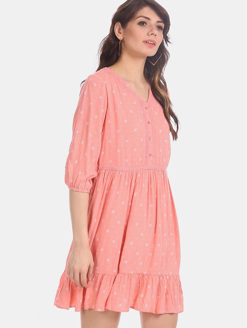 lace detail printed flared dress - 17580526 - Zoom Image - 2