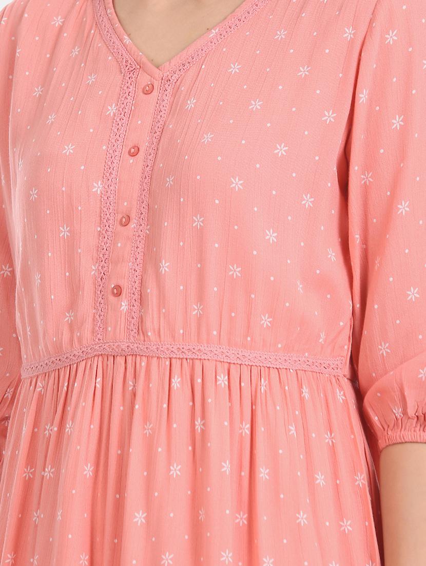 lace detail printed flared dress - 17580526 - Zoom Image - 5