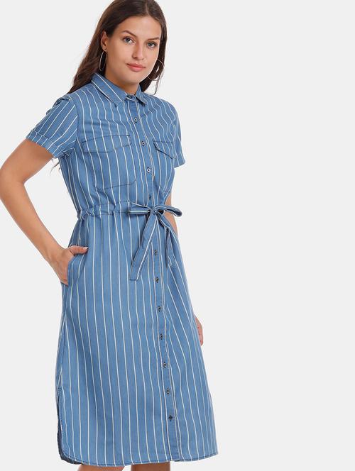 tie front striped shirt dress - 17580539 - Standard Image - 1