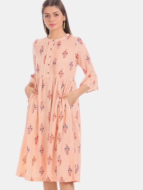 bell sleeved printed a-line dress - 17580587 - Standard Image - 1