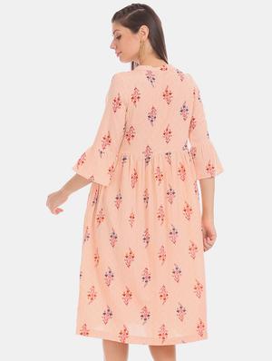bell sleeved printed a-line dress - 17580587 - Standard Image - 3