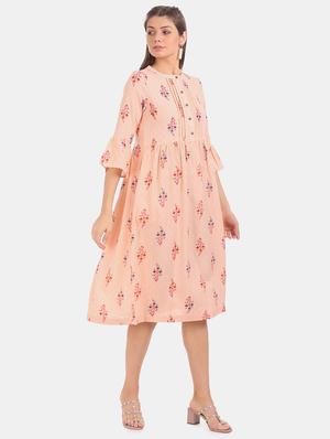bell sleeved printed a-line dress - 17580587 - Standard Image - 4