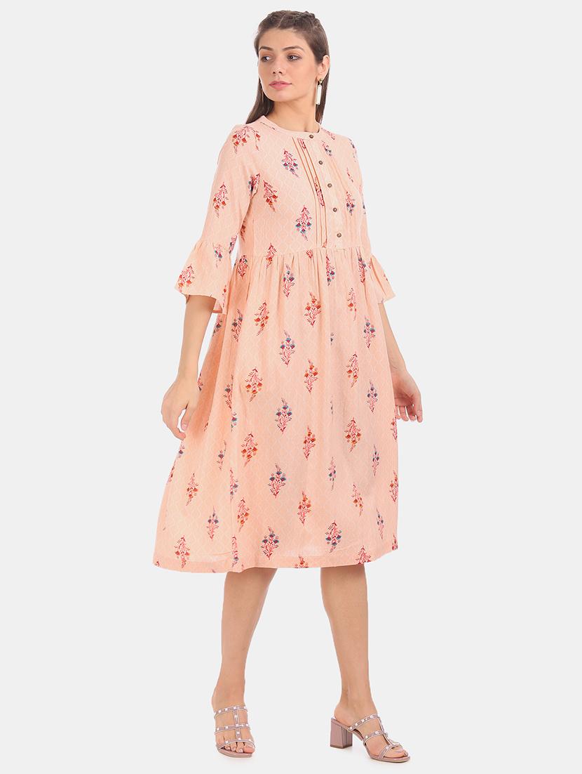 bell sleeved printed a-line dress - 17580587 - Zoom Image - 4