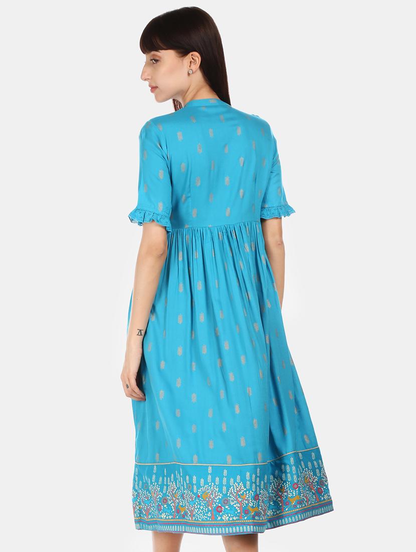 mandarin neck printed a-line dress - 17580614 - Zoom Image - 3