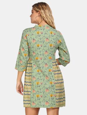 mandarin neck floral a-line dress - 17580616 - Standard Image - 3