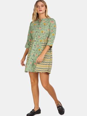 mandarin neck floral a-line dress - 17580616 - Standard Image - 4