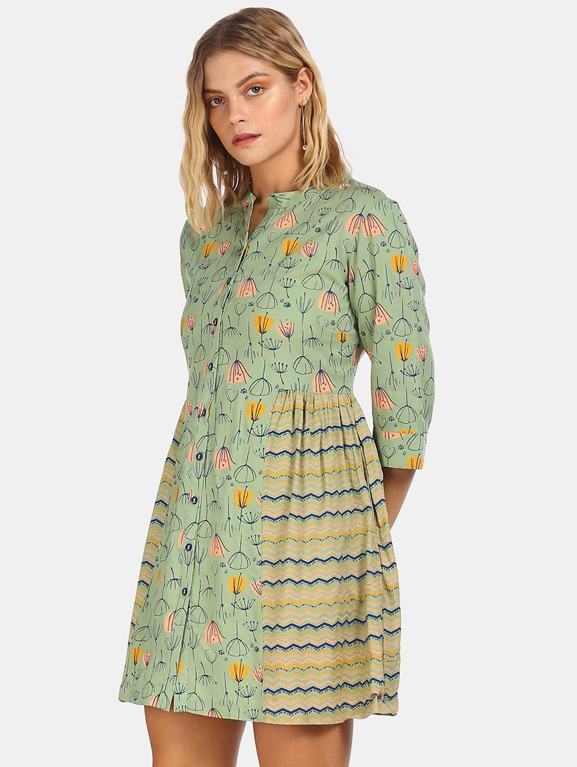 mandarin neck floral a-line dress - 17580616 - Zoom Image - 2