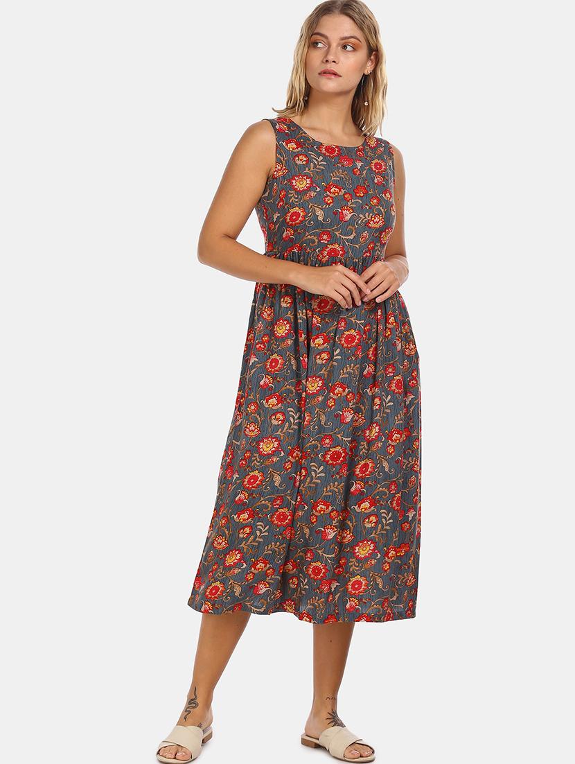 round neck floral a-line dress - 17580621 - Zoom Image - 1