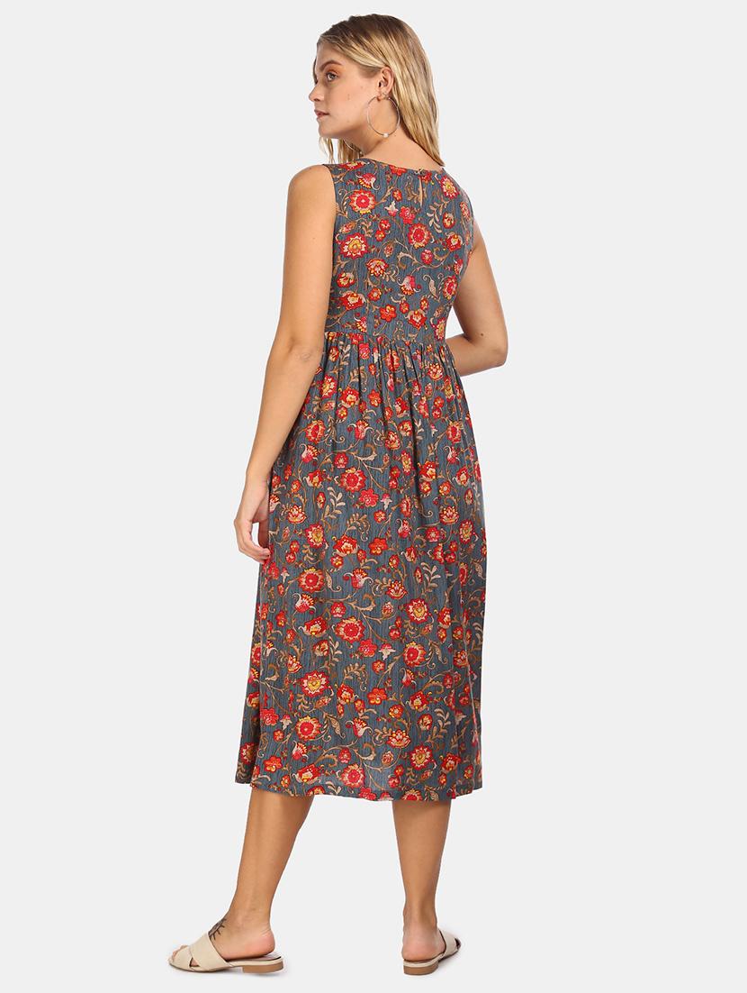 round neck floral a-line dress - 17580621 - Zoom Image - 3