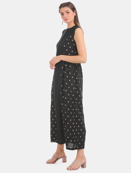 mandarin neck printed a-line dress - 17580627 - Standard Image - 1