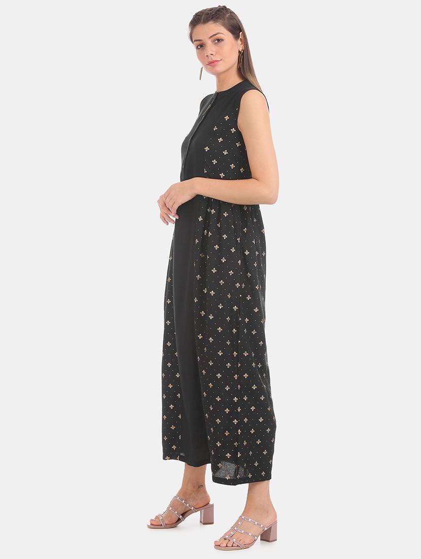 mandarin neck printed a-line dress - 17580627 - Zoom Image - 1