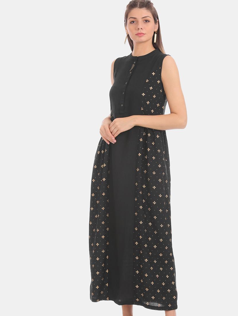 mandarin neck printed a-line dress - 17580627 - Zoom Image - 2