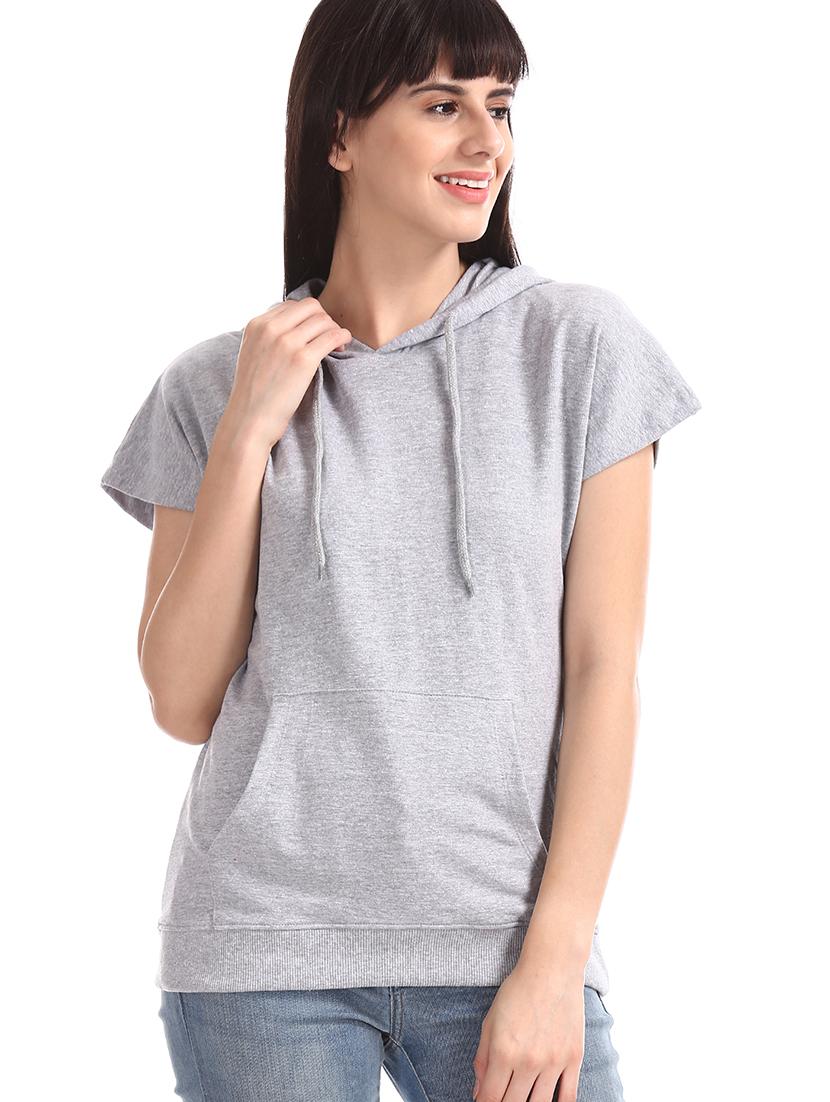 hooded neck solid sweatshirt - 17580989 - Zoom Image - 1