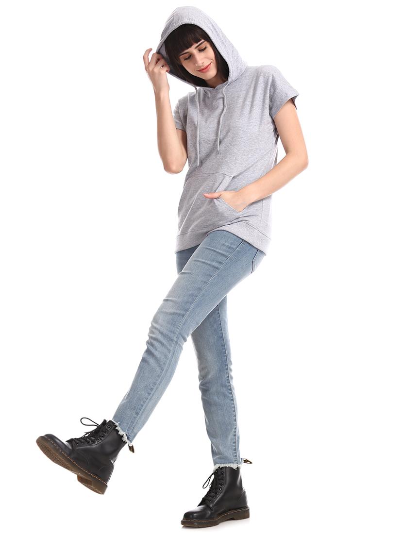 hooded neck solid sweatshirt - 17580989 - Zoom Image - 4