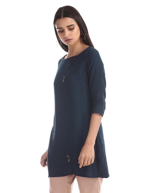 blue rayon aline kurti - 17581029 - Very Small Image - 1