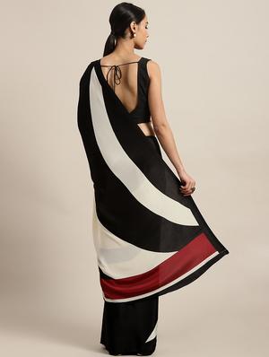 stripe printed saree with blouse - 17581078 - Standard Image - 2