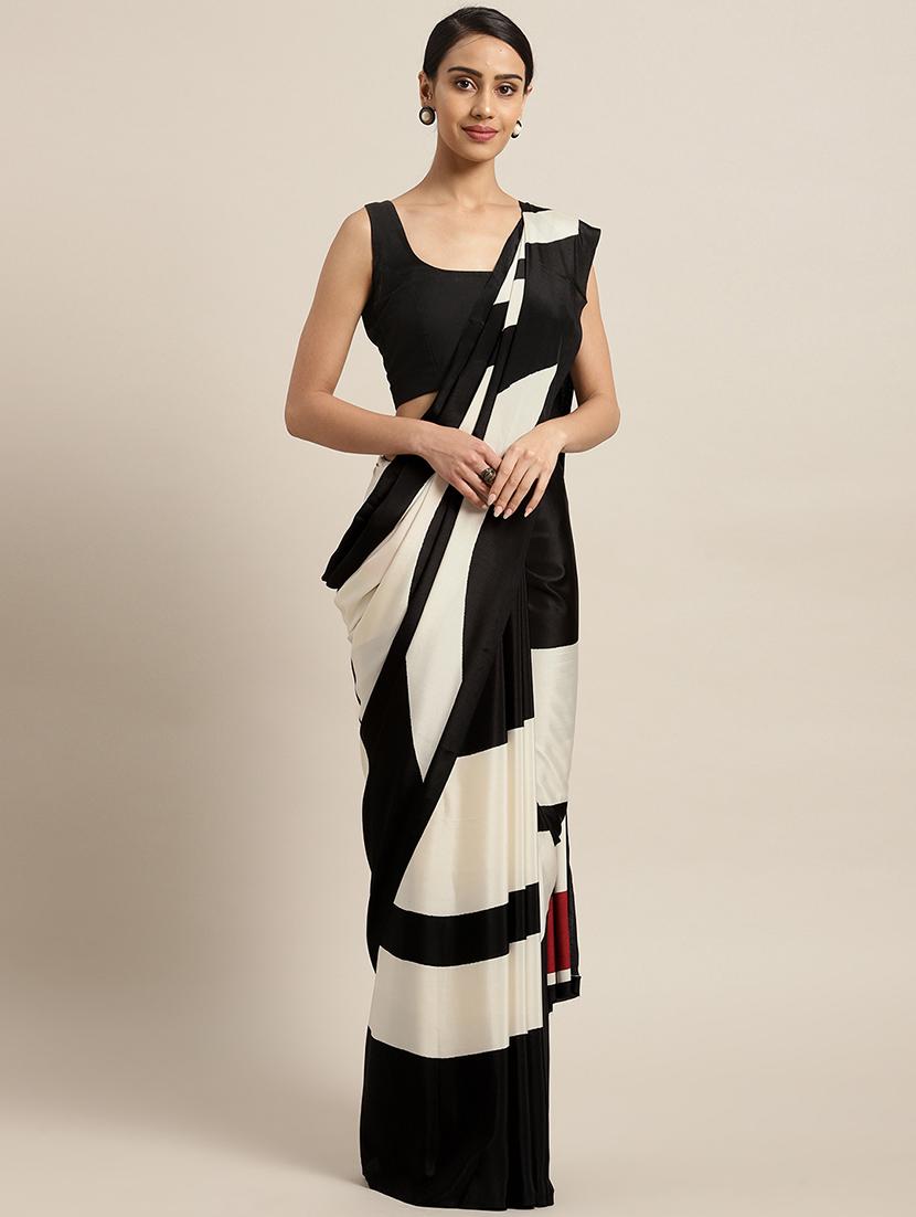 stripe printed saree with blouse - 17581078 - Zoom Image - 1