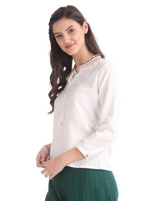 tie up neck embroidered detail top - 17581550 - Standard Image - 2