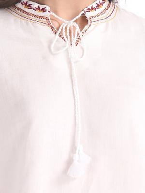 tie up neck embroidered detail top - 17581550 - Standard Image - 5
