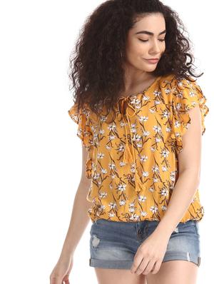 tie up neck floral top - 17581664 - Standard Image - 2