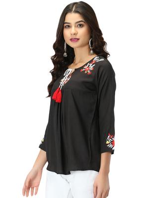 tie up neck embroidered detail top - 17582170 - Standard Image - 2