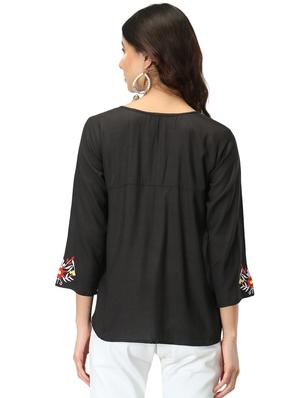 tie up neck embroidered detail top - 17582170 - Standard Image - 3