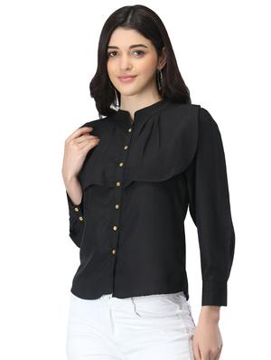 mandarin neck ruffle detail top - 17582184 - Standard Image - 2