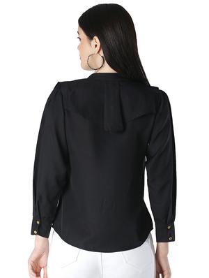 mandarin neck ruffle detail top - 17582184 - Standard Image - 3