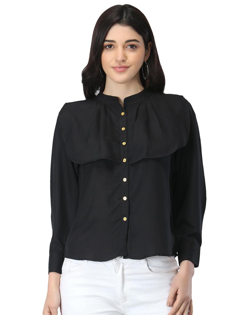 mandarin neck ruffle detail top - 17582184 - Zoom Image - 1