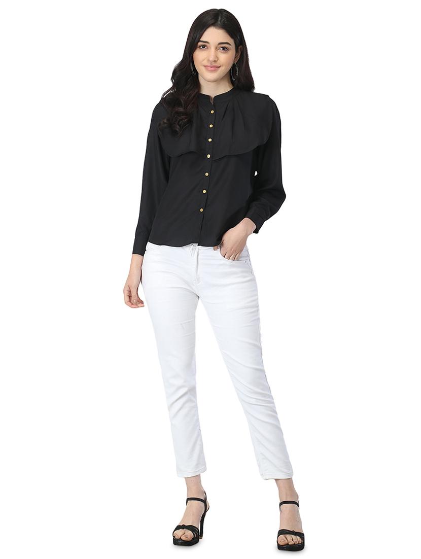 mandarin neck ruffle detail top - 17582184 - Zoom Image - 4