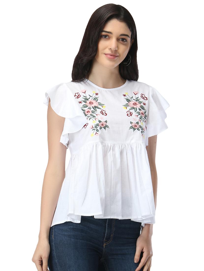embroidered detail peplum top - 17582188 - Zoom Image - 2