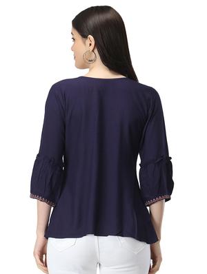 round neck embroidered top - 17582193 - Standard Image - 3