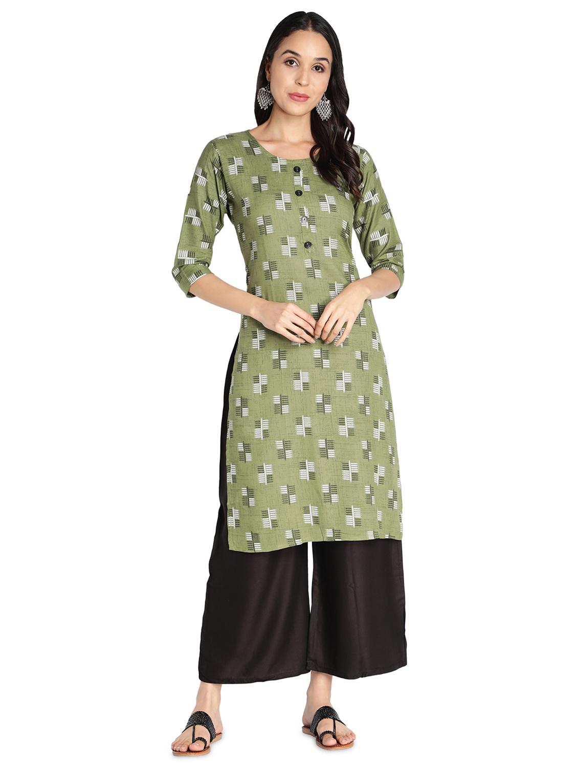 mustard rayon straight kurta - 17583151 - Zoom Image - 1