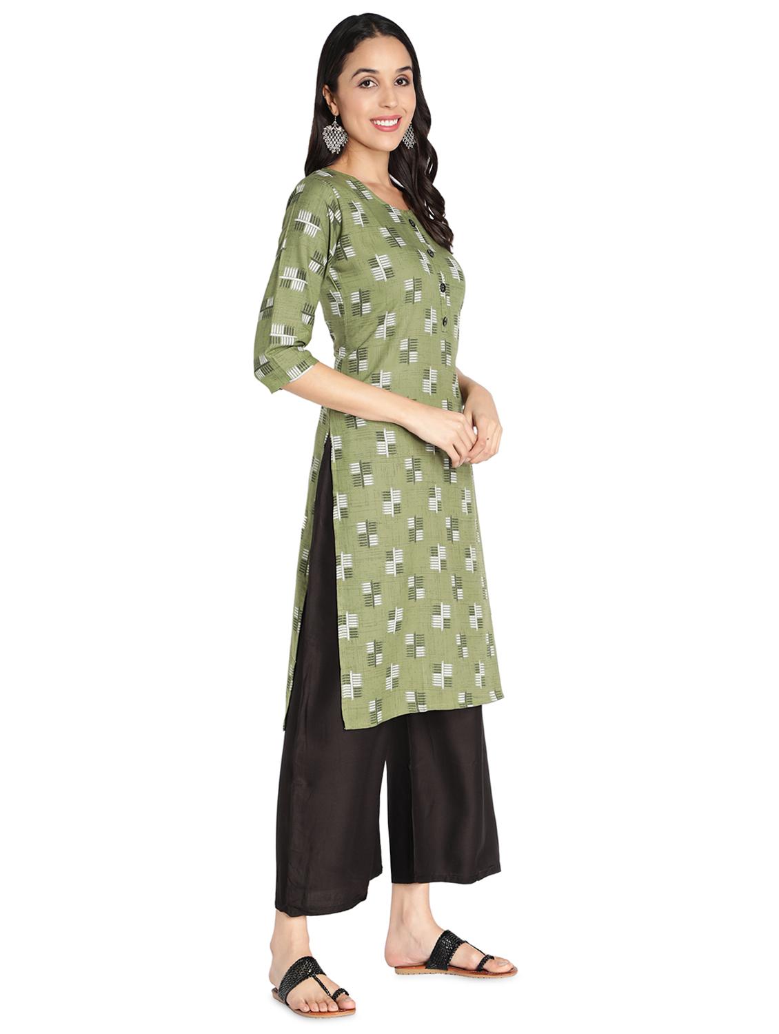 mustard rayon straight kurta - 17583151 - Zoom Image - 2