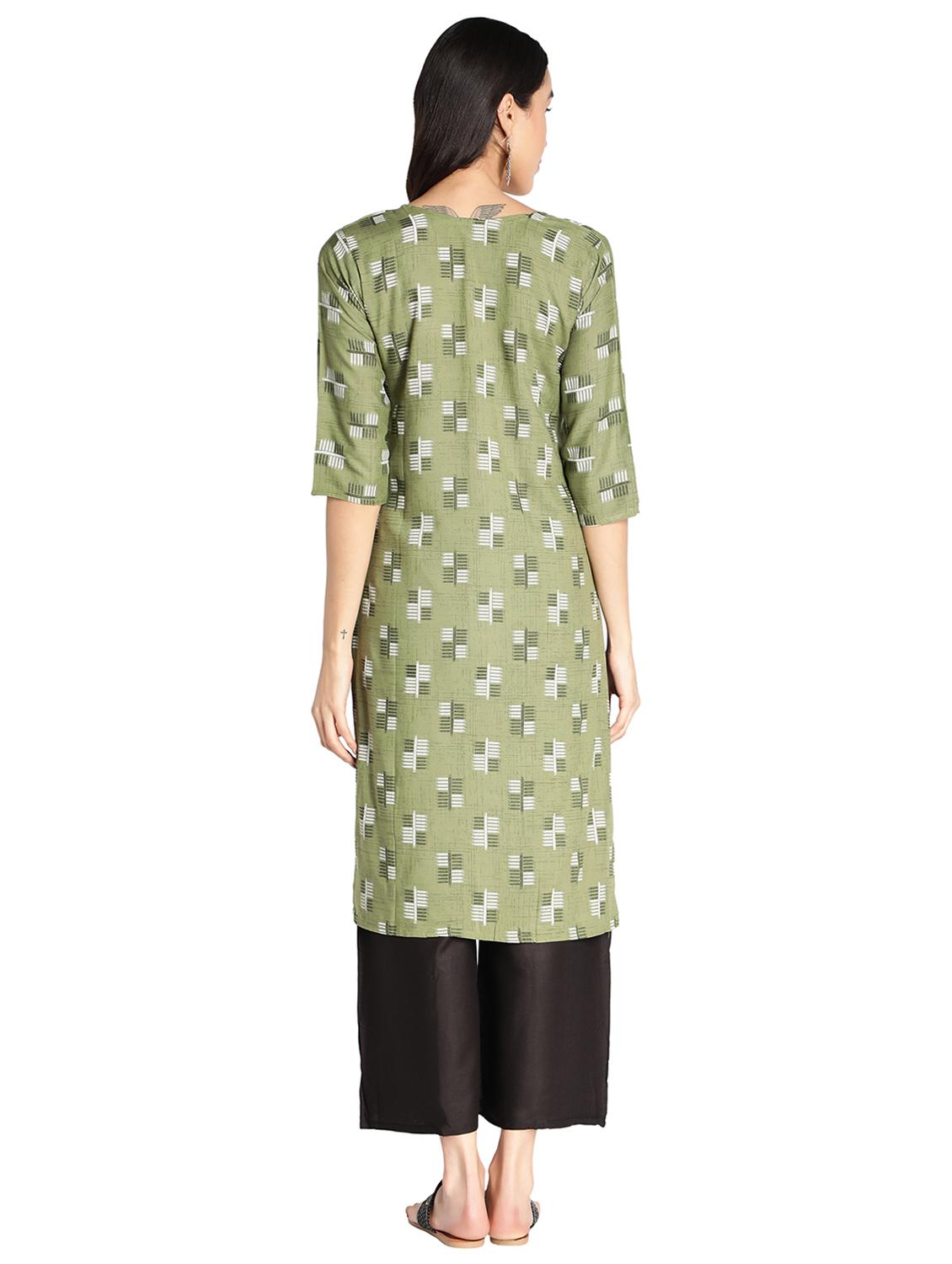 mustard rayon straight kurta - 17583151 - Zoom Image - 3